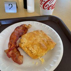 Jojo's Family Restaurant - Biscuit with butter and bacon!!! Great biscuit!!!