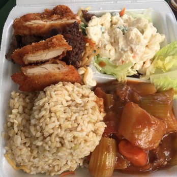 Mark's Place - Combo plate with teriyaki beef, katsu and beef stew. - Hawaiian Near Me - Lihue, Hawaii