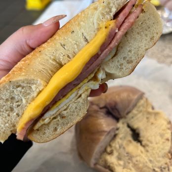 Manchester Bagel - Classic: Asiago bagel w/ ham, egg and cheese - Bagels Near Me - Alexandria, Virginia Manchester Bagel - Classic: Asiago bagel w/ ham, egg and cheese - Bagels Near Me - Alexandria, Virginia