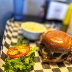 Arshel’s Loaded Burgers - My delicious Japaleno Bacon burger with corn chowder on the side