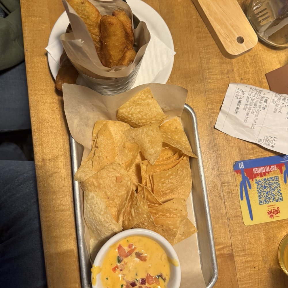 Chips N' Dip and fried pickle spears Chips N' Dip and fried pickle spears