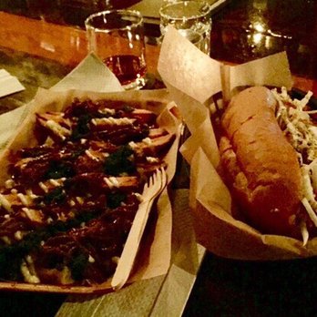 Barrel Proof - Meat Frites (on the left).  It was so good, I forgot what that sandwich-looking thingy, on the right, was. - Pubs Near Me - New Orleans, Louisiana
