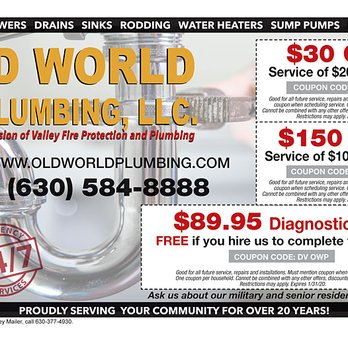 Old World Plumbing - Check out our current coupons with Money Mailer! - Plumbing Near Me - St. Charles, Illinois Old World Plumbing - Check out our current coupons with Money Mailer! - Plumbing Near Me - St. Charles, Illinois