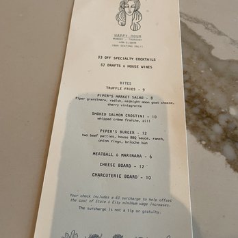 Piper - Happy hour menu - New American Near Me - Oceanside, California