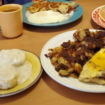 Country Cafe - I had the Hobo Omelet, well done Home Potatos & Biscuits with Country Gravy. Wife had 2 Eggs, Home Potatos & a Pancake. - Breakfast & Brunch Near Me - Cypress, California
