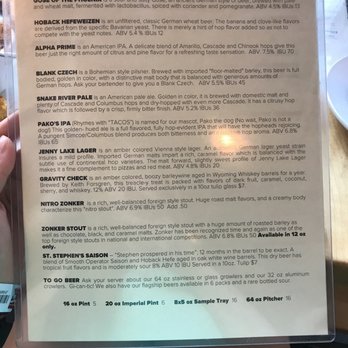 Snake River Brewing - Beer menu 7.20.18 - Brewpubs Near Me - Jackson, Wyoming