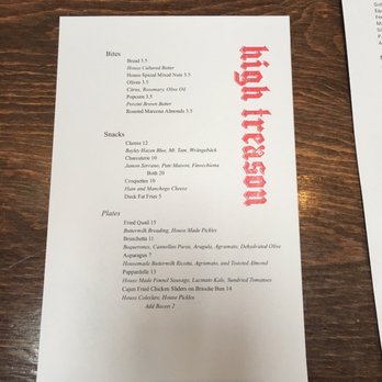 High Treason - Food Menu - Wine Bars Near Me - San Francisco, California High Treason - Food Menu - Wine Bars Near Me - San Francisco, California