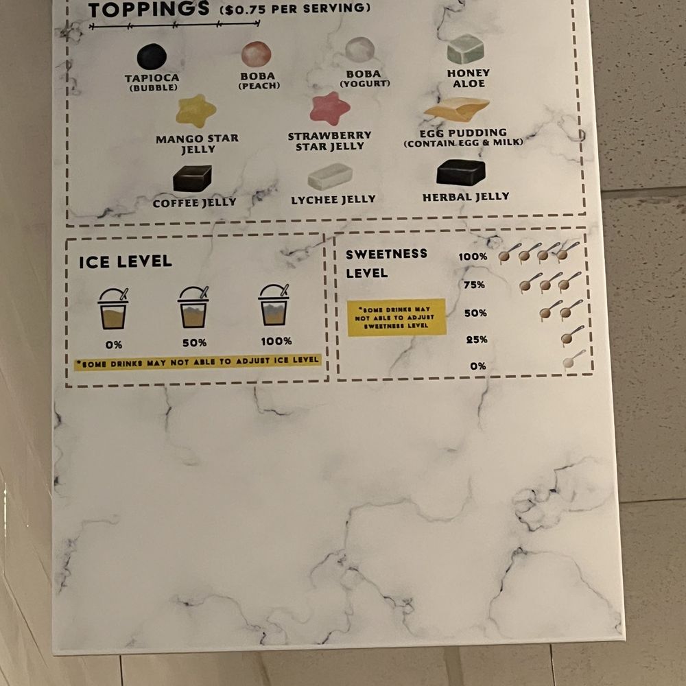 Toppings menu Toppings menu