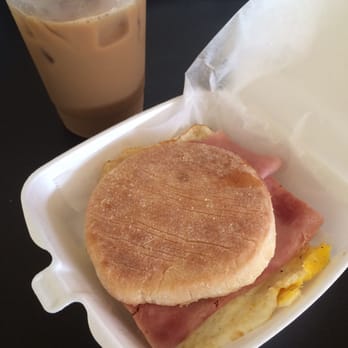 Spudnuts Donuts - Ham, egg, and cheese muffin and an Asian style iced coffee - Donuts Near Me - Los Angeles, California Spudnuts Donuts - Ham, egg, and cheese muffin and an Asian style iced coffee - Donuts Near Me - Los Angeles, California