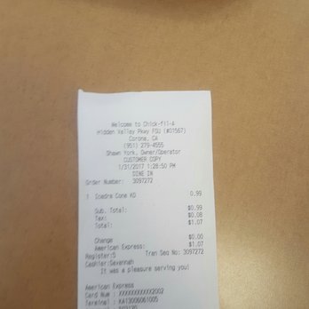 Chick-fil-A - I bought my son an ice cream cone instead of the voucher made out for their store they wouldn't honor. would have cost $1 to make him happy - Fast Food Near Me - Corona, California