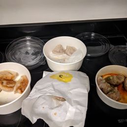 Fried dumplings, soup dumplings, wontons in spicy chili oil (left to right) Fried dumplings, soup dumplings, wontons in spicy chili oil (left to right)