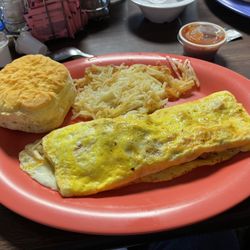 There was no stopping me from eating that delicious biscuit! The omelette was very filling.