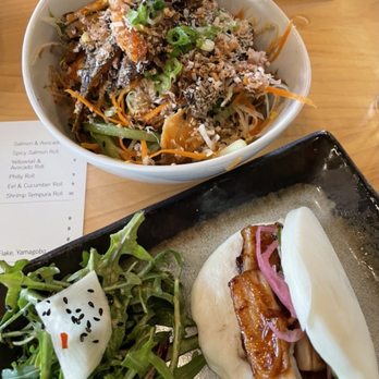 Slurping Turtle - Front: Pork Belly Bao Back: Salmon Skin Salad (4/1/2021) - Sushi Bars Near Me - Columbus, Ohio Slurping Turtle - Front: Pork Belly Bao Back: Salmon Skin Salad (4/1/2021) - Sushi Bars Near Me - Columbus, Ohio