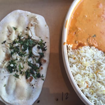 Tikka Shack Indian Grub - Garlic Naan and Build Your Own Bowl - Butter Masala with Shrimp - Indian Near Me - Lubbock, Texas