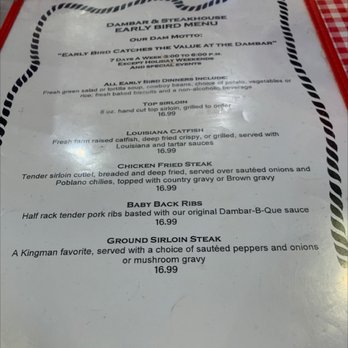 Dambar & Steak House - From 3-6 early bird specials! - Steakhouses Near Me - Kingman, Arizona Dambar & Steak House - From 3-6 early bird specials! - Steakhouses Near Me - Kingman, Arizona
