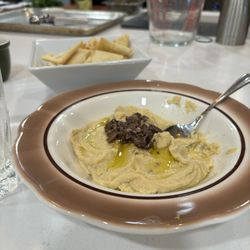 Hummus and pita chips for appetizer