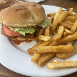 Buffalo Chicken Sandwich- crispy and juicy with a side of ranch and a pineapple mimosa Buffalo Chicken Sandwich- crispy and juicy with a side of ranch and a pineapple mimosa