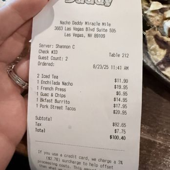 Nacho Daddy - Bill - New American Near Me - Las Vegas, Nevada