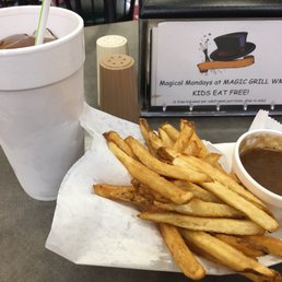 french fries and a cup of coffee