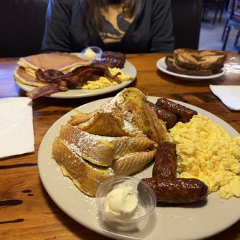 Rainbow Oaks Restaurant - French toast combo (foreground), lumberjack combo (background). - American Near Me - Fallbrook, California