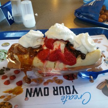 Culver's - 3 scoop banana split with chocolate and strawberry syrup. - Fast Food Near Me - Florence, Kentucky