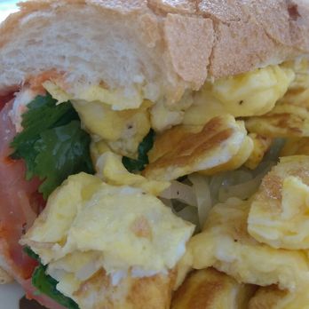 B Twentyfour - Breakfast Bahn Mi...2 eggs, tomatoes, cilantro, sriracha, onions, and cheese on a French roll. - Coffee & Tea Near Me - Los Angeles, California B Twentyfour - Breakfast Bahn Mi...2 eggs, tomatoes, cilantro, sriracha, onions, and cheese on a French roll. - Coffee & Tea Near Me - Los Angeles, California