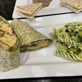 Sunflower Cafe - Jerk wrap with tempeh with broccoli pasta salad - Cafes Near Me - Mobile, Alabama