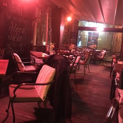 Trattoria Pizza Pi - Outdoor patio with heat lamps and furnaces.