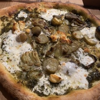 Michael's On Naples - Pizza Verdi: Caprino E Carciofi ~Pesto, artichokes, fingerling potatoes, goat cheese, and house made mozarella - delicious! - Italian Near Me - Long Beach, California Michael's On Naples - Pizza Verdi: Caprino E Carciofi ~Pesto, artichokes, fingerling potatoes, goat cheese, and house made mozarella - delicious! - Italian Near Me - Long Beach, California