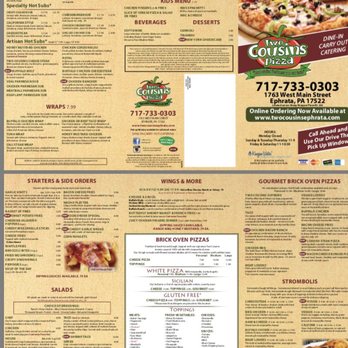 Two Cousins Pizza Ephrata - Full menu - Gluten-Free Near Me - Ephrata, Pennsylvania