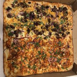 Jaan's Pizza - Half & Half Square Thin Crust (12 Slices) Pizza - 16" Chicken Tikka Pizza - 16" Chapli Kebab Pizza - 16"