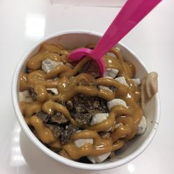 Sweet Frog - Chocolate and peanut butter with peanut butter sauce Reese's and cookie dough