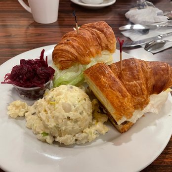 Solvang Restaurant - Danish meatball croissant with potato salad - Scandinavian Near Me - Solvang, California