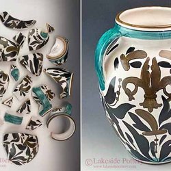 Hand painted ceramic vase broken the many segments