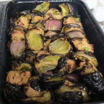 Luna Grill Ventura - Beef filet kabobs (some eaten already) with grilled red onions and green peppers - catering small size - serves five. - Mediterranean Near Me - Ventura, California Luna Grill Ventura - Beef filet kabobs (some eaten already) with grilled red onions and green peppers - catering small size - serves five. - Mediterranean Near Me - Ventura, California