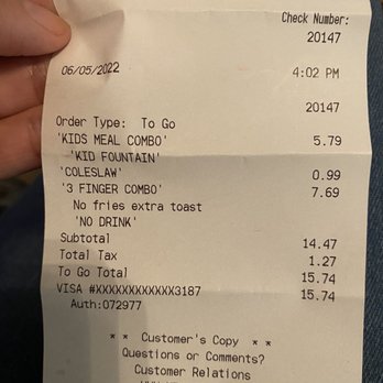 Raising Cane's Chicken Fingers - Receipt - Fast Food Near Me - Avondale, Arizona
