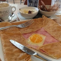 Ham, emmenthal and an egg tucked into a buckwheat crepe. So so good!