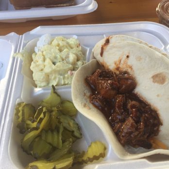 Vitek's Market - Brisket tacos (noted lettuce and tomatoes are MIA) - Barbeque Near Me - Waco, Texas