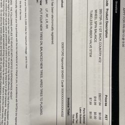 Les Schwab Tire Center - Final bill for 60k mile tires