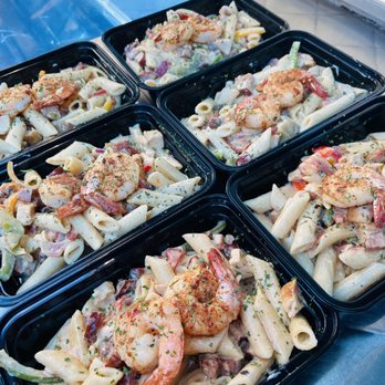 Stacked Pasta & Catering - four trays of pasta with shrimp - Food Trucks Near Me - Long Beach, California Stacked Pasta & Catering - four trays of pasta with shrimp - Food Trucks Near Me - Long Beach, California