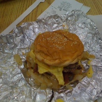 Five Guys - Grilled onion, mushroom, bacon and hot sauce. The best combo! - Burgers Near Me - Renton, Washington