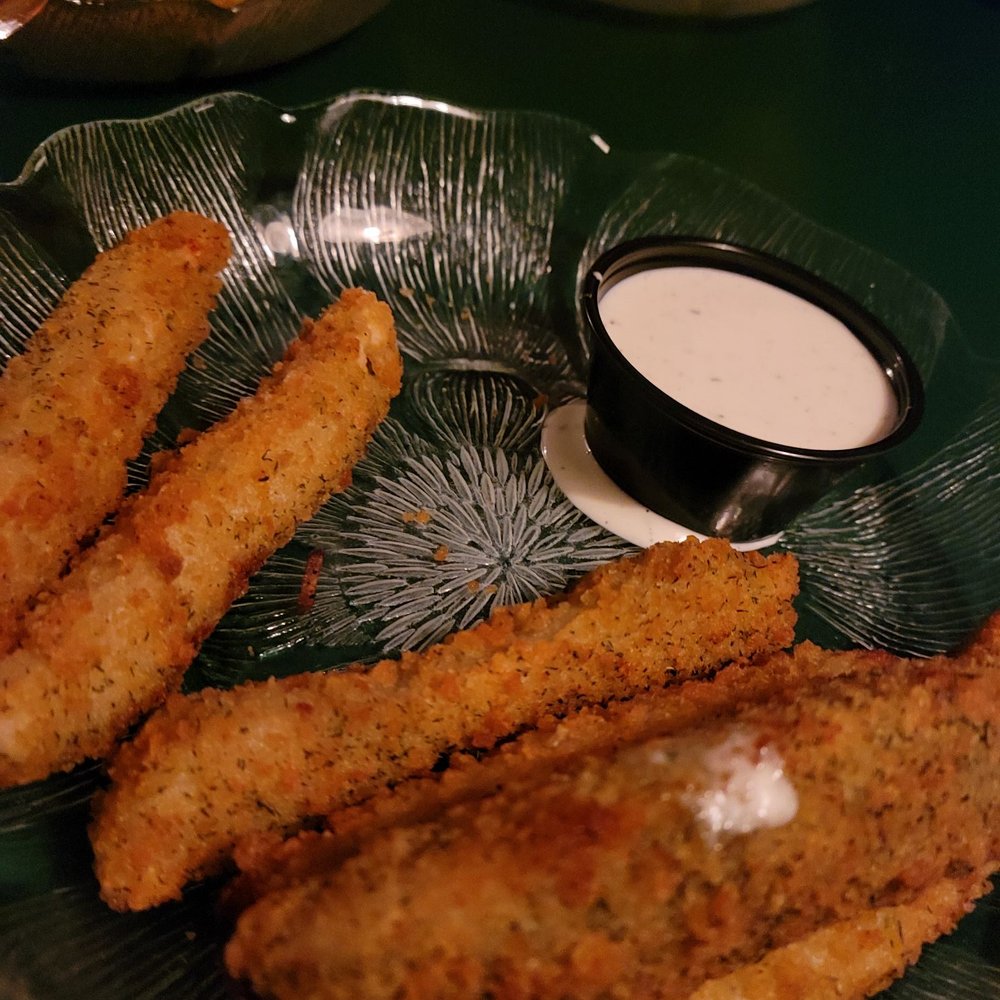 The Villager Pub - Deep fried pickles and cod - American Near Me - Charlevoix, Michigan The Villager Pub - Deep fried pickles and cod - American Near Me - Charlevoix, Michigan