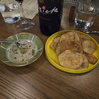 Finca - Charred Eggplant Dip with House Potato Chips. Good but I'd like to try other dishes before re-ordering. - Wine Bars Near Me - San Diego, California Finca - Charred Eggplant Dip with House Potato Chips. Good but I'd like to try other dishes before re-ordering. - Wine Bars Near Me - San Diego, California