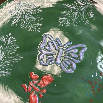 Busy BeeZ Crafts & Ceramics - Glazed plate using stencils and sculpting medium through the stencil. - Art Classes Near Me - Thornton, Colorado Busy BeeZ Crafts & Ceramics - Glazed plate using stencils and sculpting medium through the stencil. - Art Classes Near Me - Thornton, Colorado