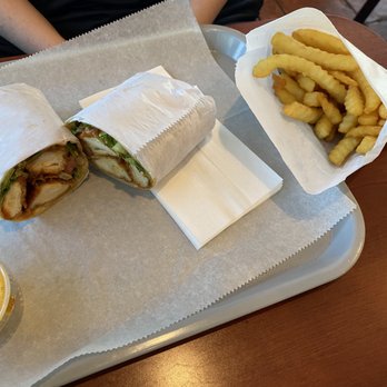 Bi Bi Cafeteria - Buffalo chicken wrap with a side of fries. - Cafes Near Me - Columbia, Maryland