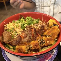 62. Lemon Grass Pork, Marinated Pork, Spring roll with Rice Vermicelli