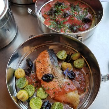 Niner Wine Estates - Salmon with zucchini balls and heirloom tomato salad. - Wine Tasting Room Near Me - Paso Robles, California Niner Wine Estates - Salmon with zucchini balls and heirloom tomato salad. - Wine Tasting Room Near Me - Paso Robles, California