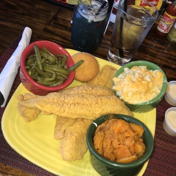 Mama J's Kitchen - Catfish plate and that blue stuff is Papa's punch - Soul Food Near Me - Richmond, Virginia
