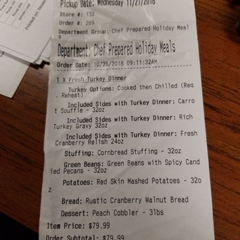 Harris Teeter - No peach cobbler,  cranberry walnut bread,wrong stuffing. Molded souffle,Mgr gave $25 gift card. It's on my ticket but not in box. - Grocery Near Me - Alexandria, Virginia
