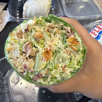 Vinny's Cafe - Chicken Caesar Wrap with bacon substituted chicken breast for tenders. - Salad Near Me - Boca Raton, Florida